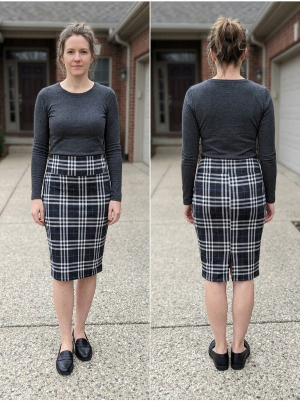 Hybrid & Co Womens L Black Plaid Tartan Stretch Midi Pencil Skirt NWT KSK43584-X